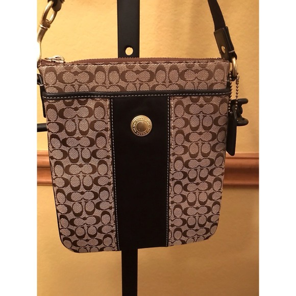 Coach Signature Crossbody Bag Women's One Size Canvas Leather‎ Trim Purse